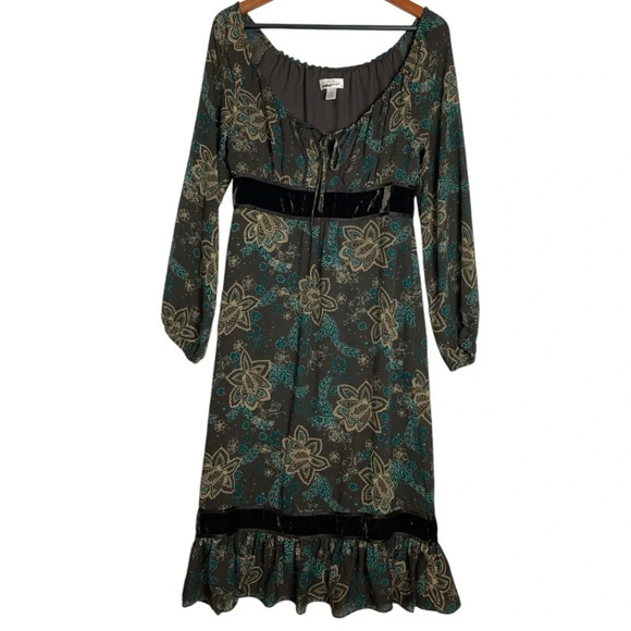 Ann Taylor Loft Dress Floral Side Zip Lined Long Sleeve Brown Sz 6 Bohofairy Y2K - Picture 2 of 15